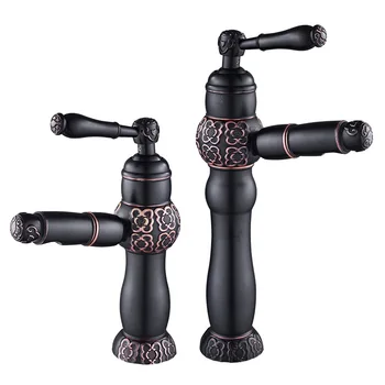 

Copper pumping faucet black basin faucet European carved basin faucet black cold and hot mixing faucet