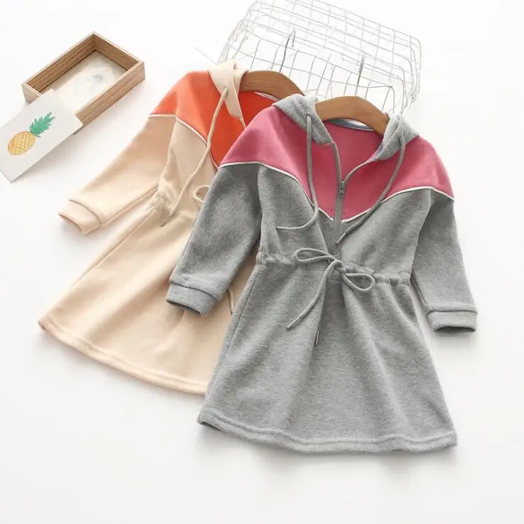Платье с капюшоном для девочек осенние модные хлопковые платья для девочек от 3 до 8 лет, HU798