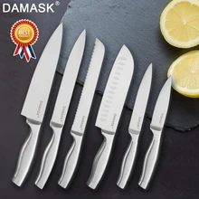 Дамасский японский набор ножей из нержавеющей стали, фруктовый нож Santoku для нарезки хлеба, нож шеф-повара, функциональные кухонные инструменты, 6 шт