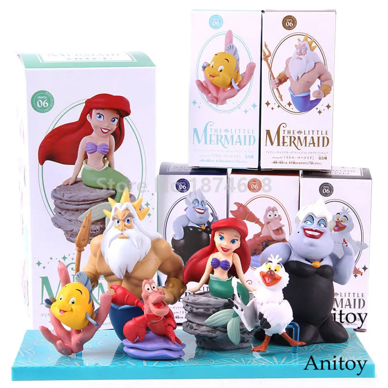 

New Little Mermaid Flounder Sebastian Ursula King Triton Scuttle Figure Toy Set Kids Toys Dolls Children Gifts