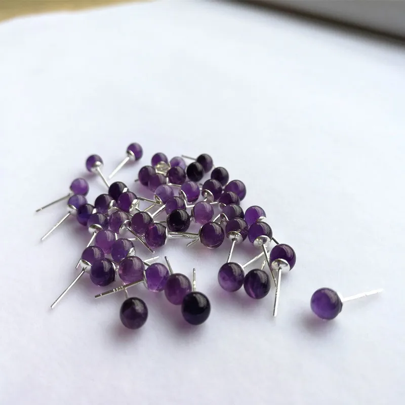 Amethyst Beads Stud Earrings 925 Sterling Silver Earrings for Women Natural Purple Crystal Earings Eternal Match Jewelry8