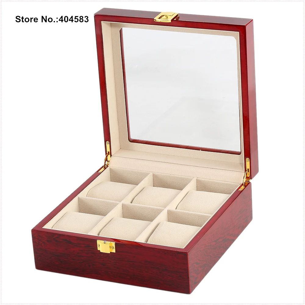 New Professional Exquisite Luxury 6 Glossy Mahogany Wood Lacquered Large Watch Jewelry Bracelet Box | Украшения и аксессуары