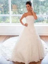 Free Shipping Made To Order Ball Gown Puffy Strapless Corset Back Court Train Wedding Dress Full Lace MF091