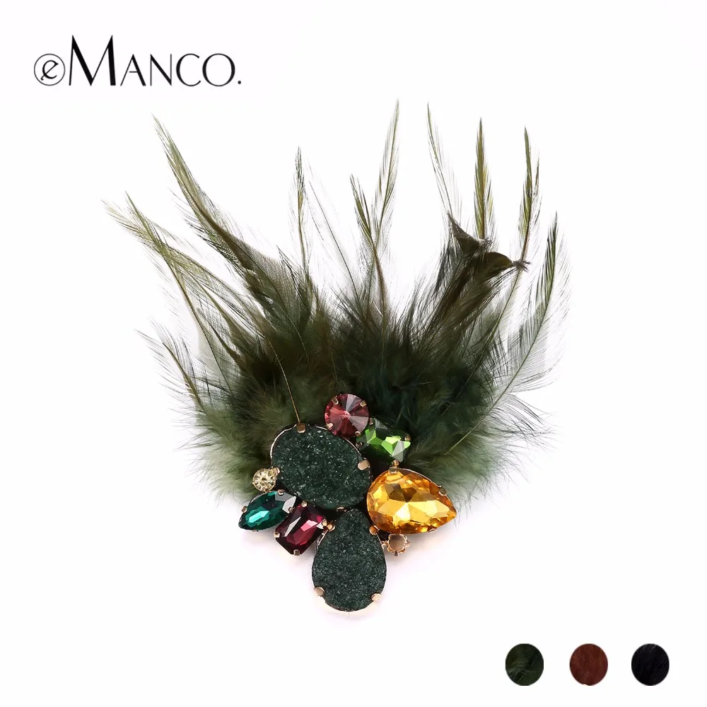 

eManco Women Fashion 3 Items Feather & Stone Brooches Vintage Nostalgic Style Multi-functional Brooch Jewelry Cloth Accessories