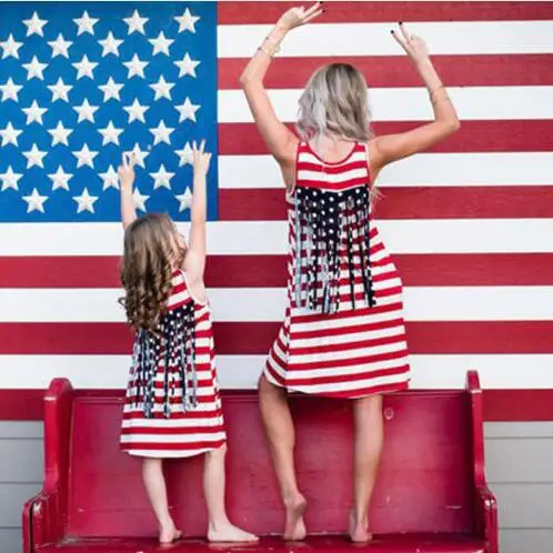 

Boho Sleeveless Striped 4th July Summer Dresses mommy matching outfits Casual Mother and Daughter