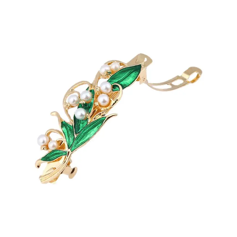 

Exquisite Elegant Women Hair Clip Green Leaf Artificial Pearl Hairpin Headwear Jewelry Accessories hair pins
