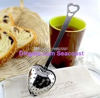 

100pcs/lot Stainless steel Heart-Shaped Heart Shape Tea Infuser Strainer Filter Spoon Spoons Wedding Party Gift Favor