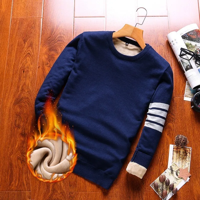 Varsanol 100% Cotton Pullovers Sweater Men Thick V-neck Coat Winter Casual Long Sleeve Sweaters Fit Knitting Solid Clothing New