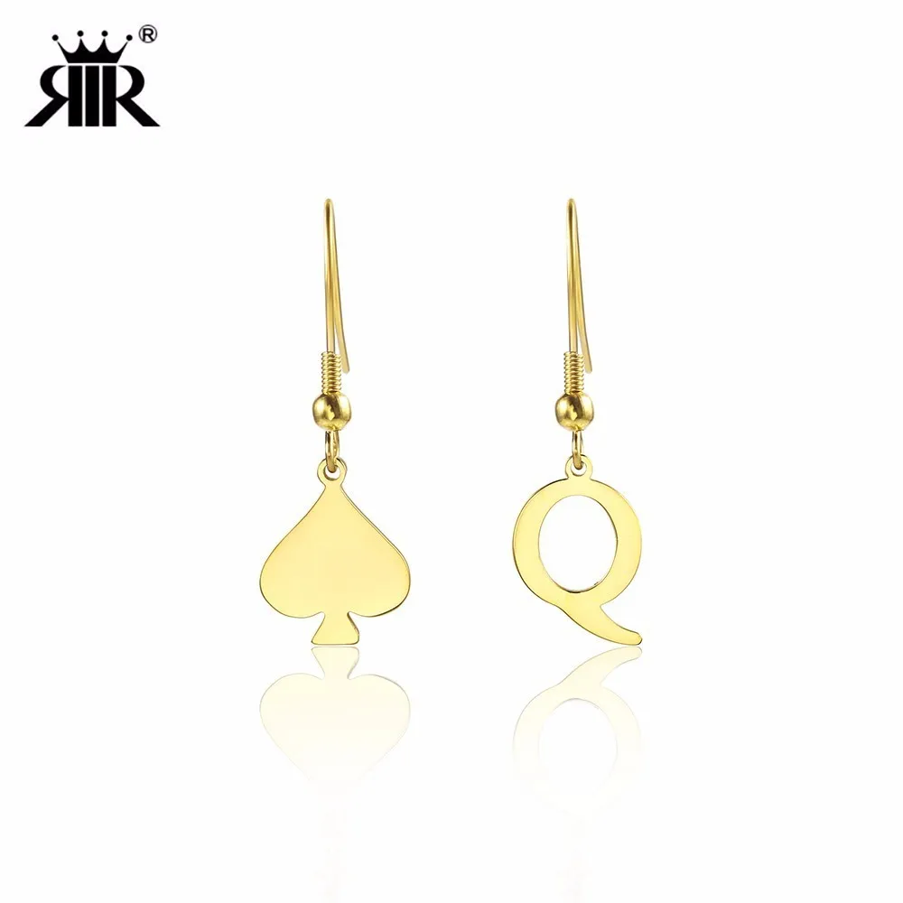 

RIR Spades Q Letter Shape Drop Earrings Creative Design Playing Card Symbol Woman Jewelry Earrings Gift For Friends