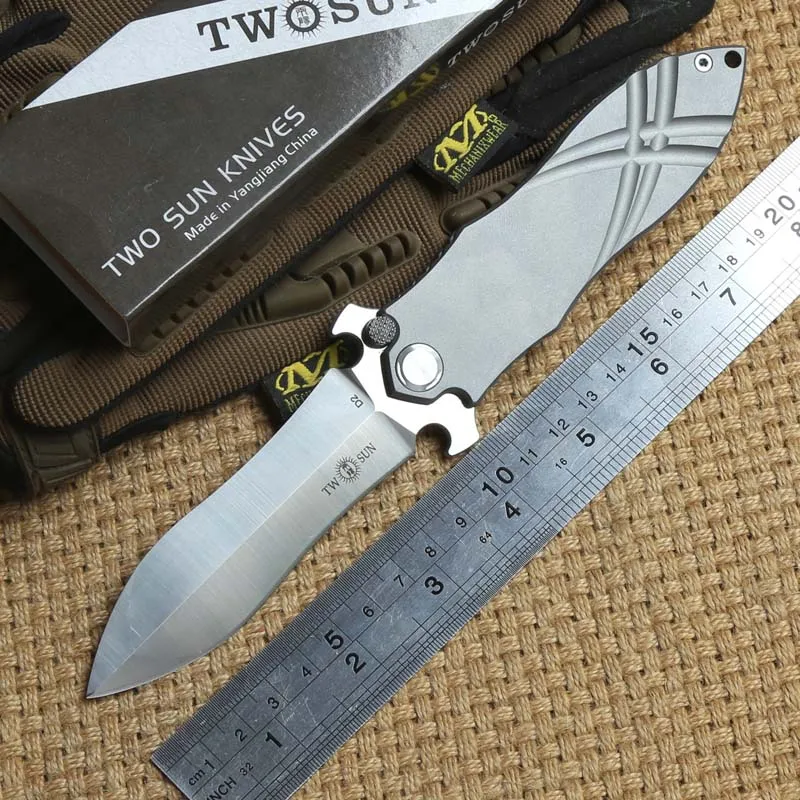 

TWO SUN TS46 Tactical Flipper ball brearing folding knife D2 blade titanium camping hunt Pocket knives outdoor Survival EDC Tool