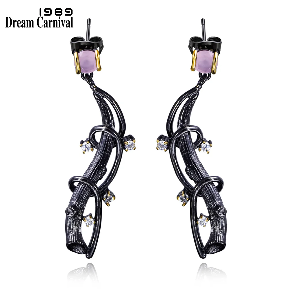 

Dreamcarnival1989 Laurel Tree Wave Cocktail Lilac Purple Drop Women Earrings Black Gold Color CZ Wedding Party Jewels ZE52803