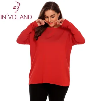 

IN'VOLAND Women Sweater Tops Plus Size XL-4XL Thin Autumn Spring Casual O-Neck Long Sleeve Solid Basic Pullover Female Sweaters
