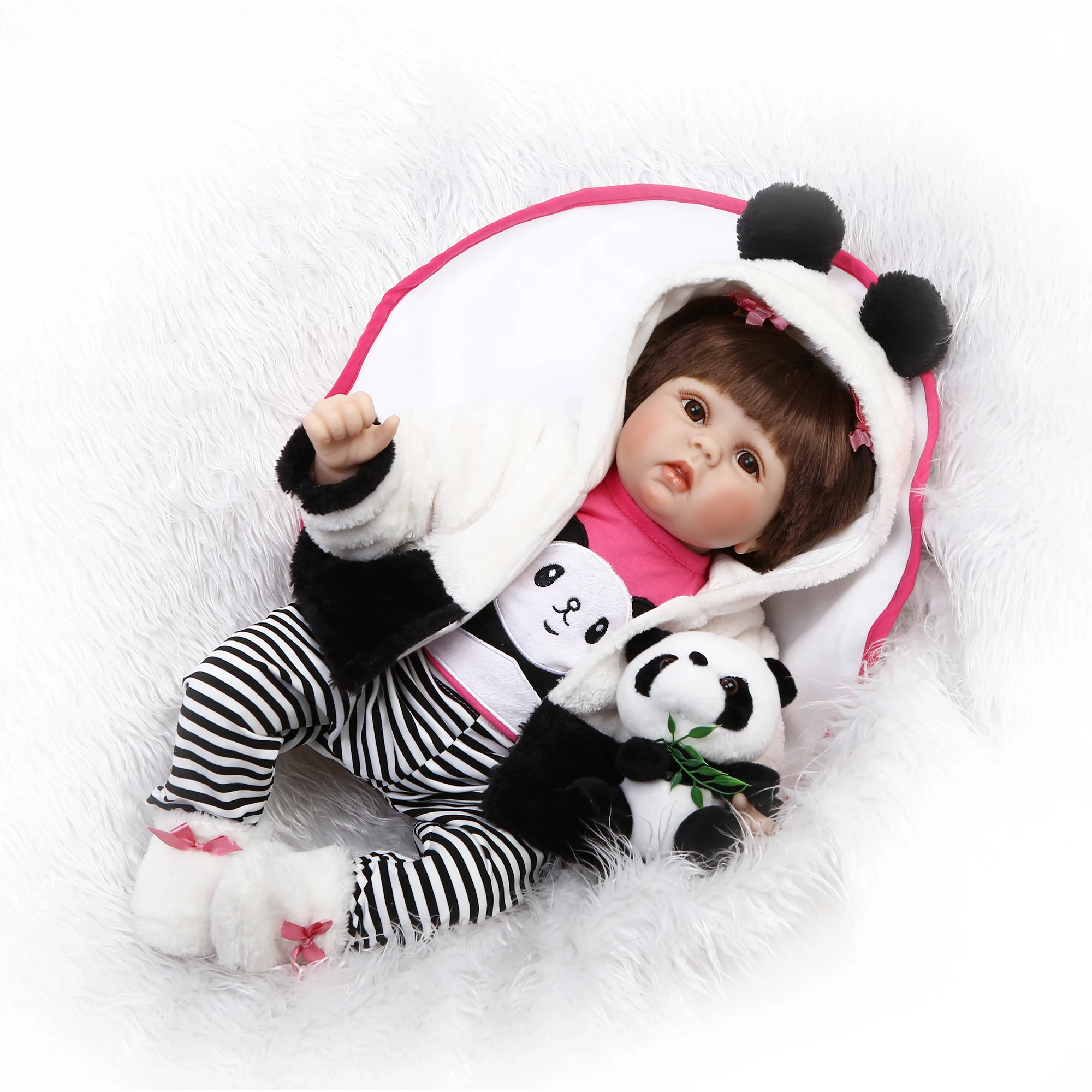 

55cm Simulation Soft Silicone Reborn Baby Doll Panda Toy Magnetic Pacifier Lovely Baby Soft Lifelike Girl Toys Dropshipping 003
