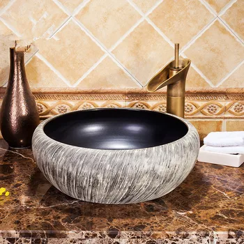 

China Artistic Handmade Porcelain Ceramic Art Painting Bathroom White Vessel Sinks round countertop wash basin