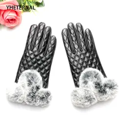 2018 женские перчатки из искусственной кожи с искусственным мехом Зимние теплые перчатки с сенсорным экраном женские черные перчатки