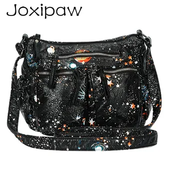 

Star Universe Printing Women Small Flap Handbag Black PU Leather Cosmic Galaxy Female Shoulder Bag Soft Ladies Messenger Bag Sac