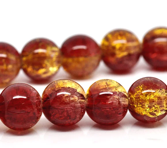 DoreenBeads красные и желтые стеклянные бусины с 2 нитками 10 мм 80 см (B12250)|crackle glass beads|beads