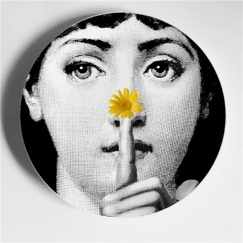 Винтажные фарфоровые декоративные тарелки Fornasetti, настенная тарелка для подвешивания, коллекционная тарелка для тарелок, настольный Настенный декор, лучшие подарки - Цвет: Светло-желтый