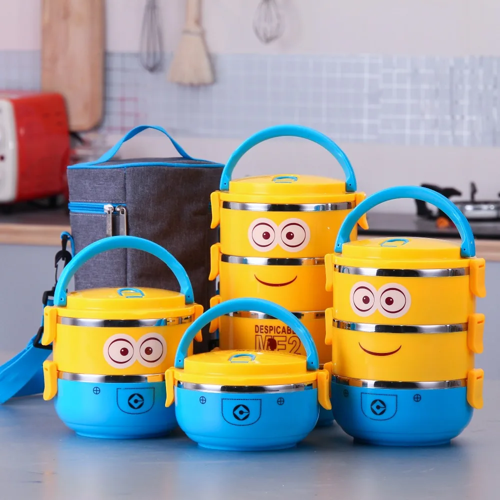 Cute Cartoon Lunch stainless steel box For Kids With Plastic Tiffin Boxes Thermal Dinnerware Sets(China (Mainland))