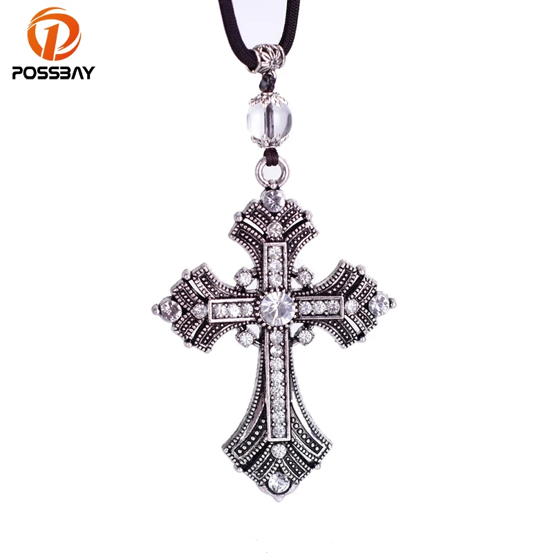 

POSSBAY Car Pendant Diamond Crystal Cross Jesus Christian Auto Rear View Mirror Ornaments Hanging Suspension Interior Decor