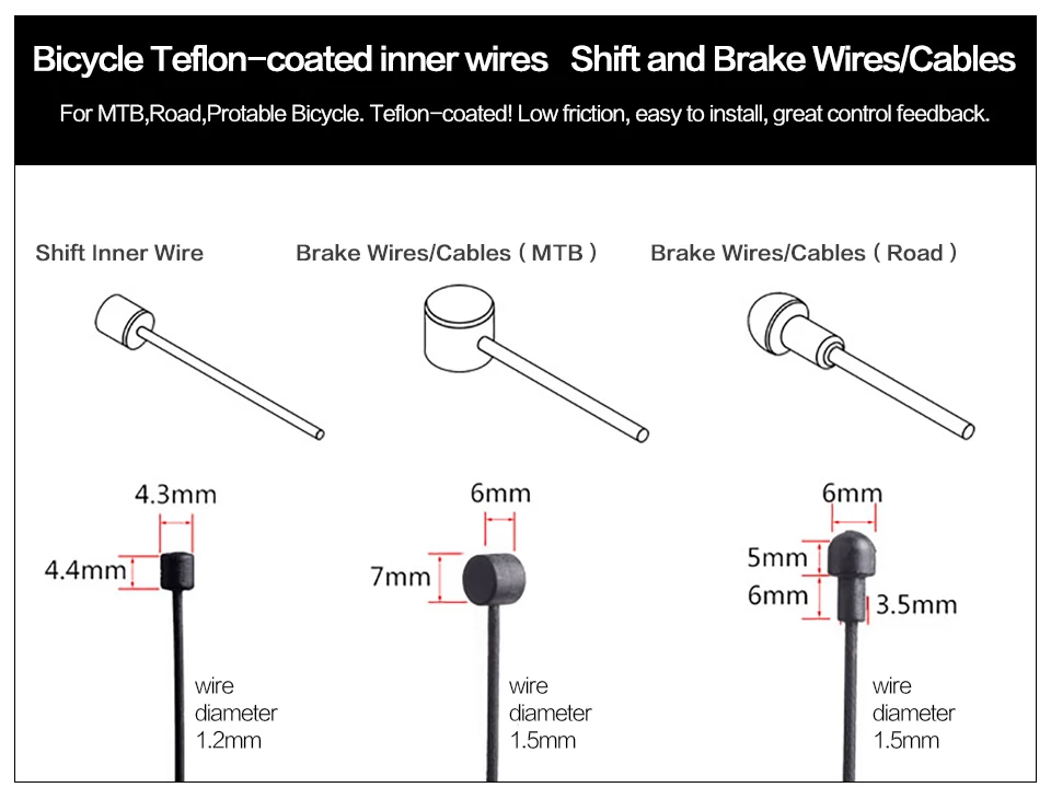 Тефлоновый Велосипедный тормозной кабель, велосипедный трос переключения передач, тормозной провод с тефлоновым покрытием, трос переключения с тефлоновым покрытием, дорожный и горный велосипед