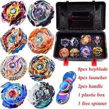 New Beyblade Set 8 Gyros 4 Launchers 2 Handles 1 Plastic Box 1 Spinner Metal Funsion