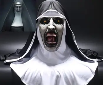 

The Nun Horror Mask Cosplay Valak Scary Latex Masks with Headscarf Veil Hood Full Face Helmet Horror Costume Halloween Prop