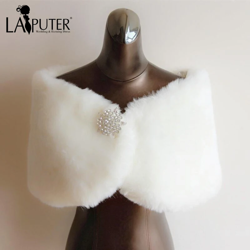 

New Arrival 2017 Ivory Red Warm Faux Fur Women Bridal Wrap Winter Wedding Bolero Jackets Faux Fur Stoles