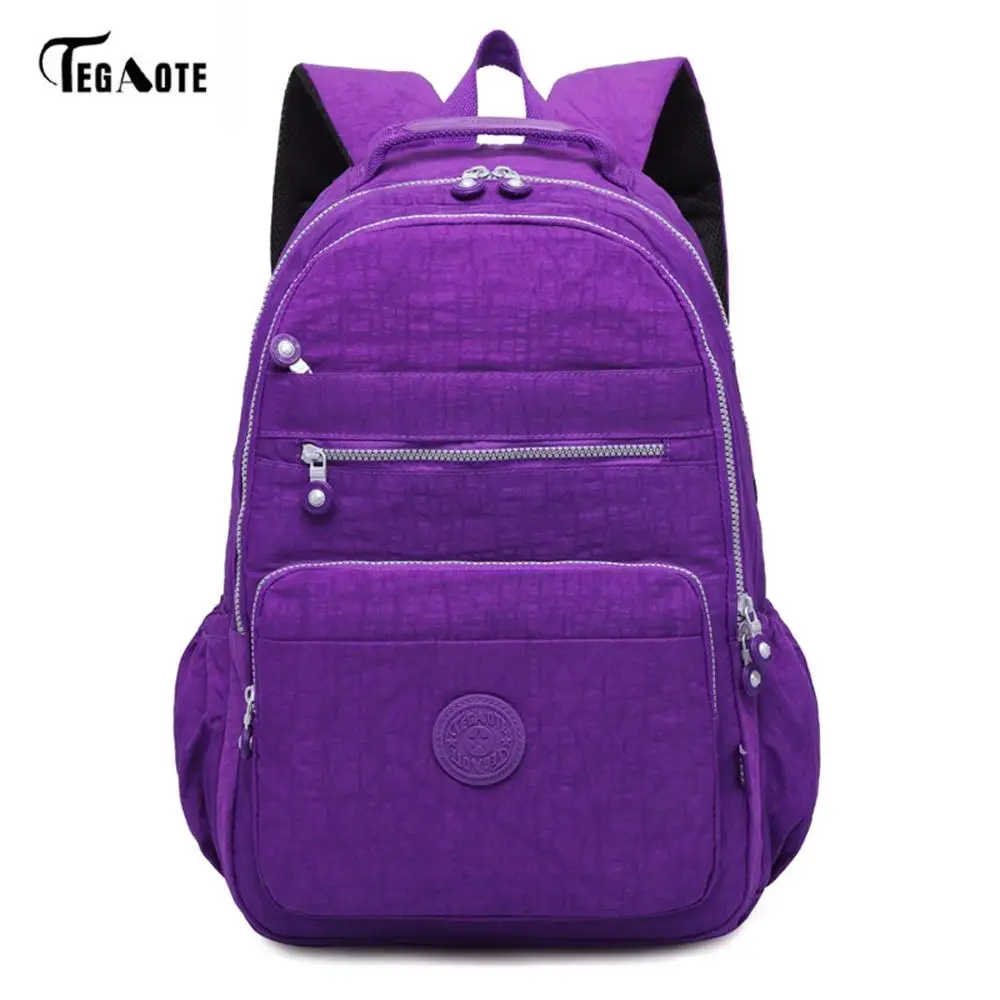 Light purple TEGAOTE брендовый рюкзак для ноутбука, женские дорожные сумки, многофункциональный рюкзак, водонепроницаемый нейлоновый школьный рюкзак для подростков - Цвет: Light purple