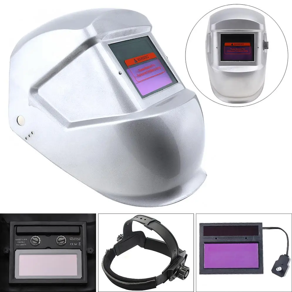 

Silver Solar Power New Auto Darkening Welding Helmet Welding Welder Mask Lenses Solar Powered Cap For Soldering T0.2