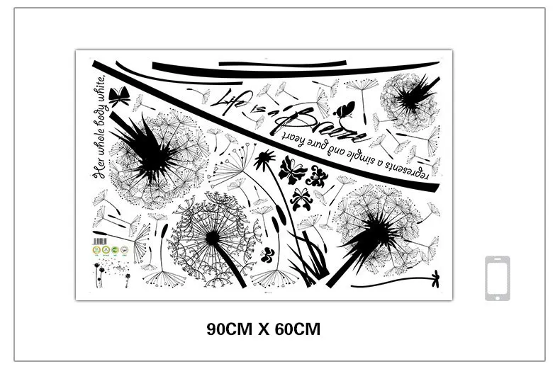 Черный Романтический Одуванчик ПВХ Наклейка на стену растительный цветок художественная Настенная Наклейка s домашний Декор Гостиная ТВ фон Наклейка Фреска