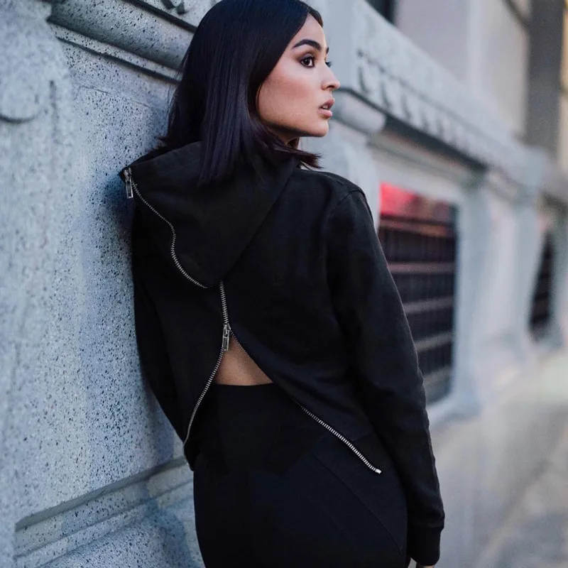 

JIEZuoFang 2019 New Fashion Punk Gothic Women Autumn Back Zipper Loose Hoodies Women Harajuku Women's Hooded Sweatshirts Moletom