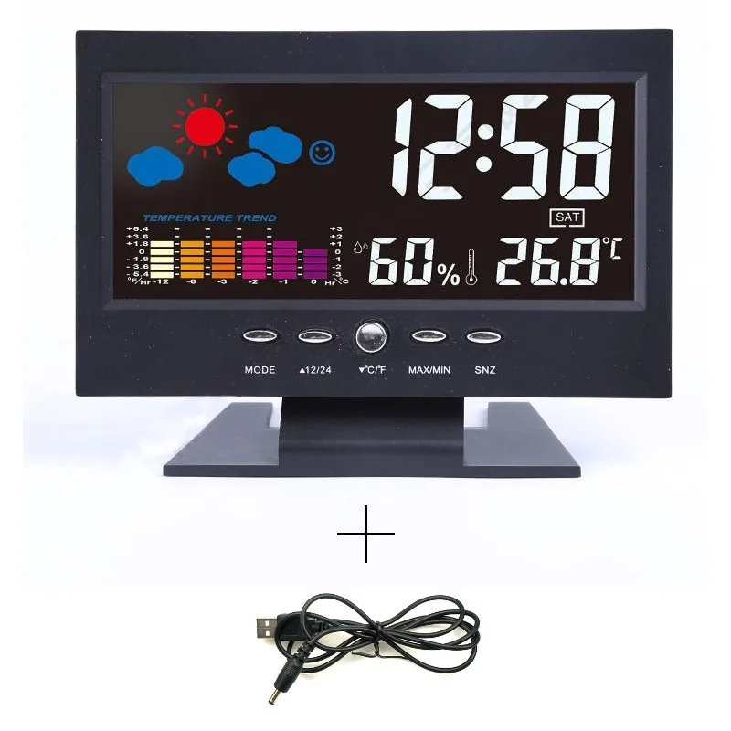 

LED Digital Watch Electronic Desk Clock Alarm LCD Digital Projector Snooze Humidity Temperature Weather Time Calendar Date Multi