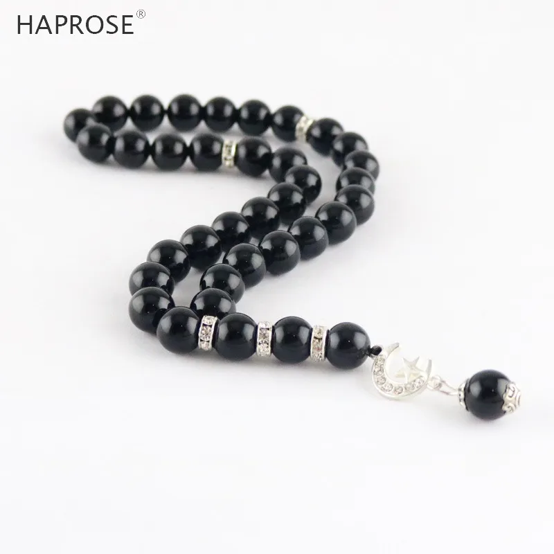 

100% Natural Black Agate 33 Beads Muslim Prayer Bracelet 6-12mm Tasbih Ala Agate Men's Glitter Bracelet Free Shipping