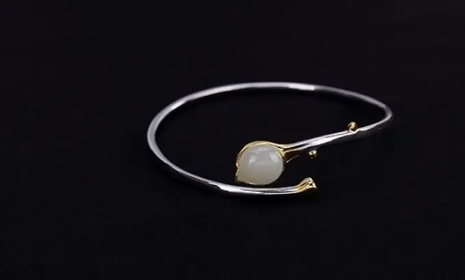 

JOOCHEER Sterling S925 925 silver Bangle natural stone trendy bracelet size adjustable