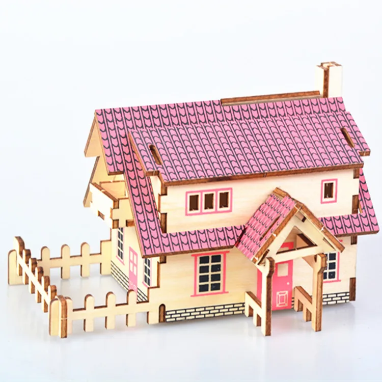 

DIY Model toys 3D Wooden Puzzle-Western-style cottage Wooden Kits Educational Puzzle Game Assembling Toys Gift for Kids Adult P6