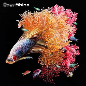 

EverShine Diamond Painting Fish Picture Of Rhinestones Beads Embroidery Animals Diamond Mosaic Coral Handmade Diamonds Art Kits