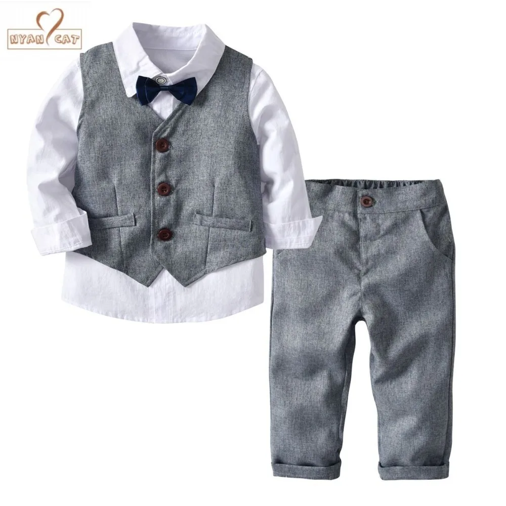 Free Shipping Toddler Kids Children 4pc Suit Shirt Waistcoat Pants Boys