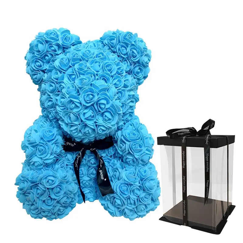 Искусственные цветы 40 см Роза медведь девушка Юбилей Рождество День Святого Валентина подарок на день рождения для свадебной вечеринки - Цвет: blue with bow