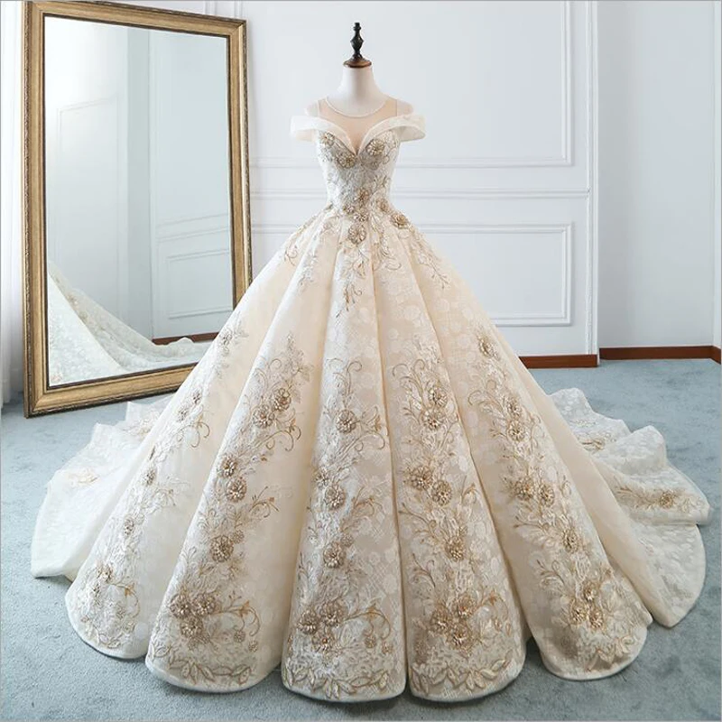 Роскошное Новое кружевное свадебное платье с коротким рукавом и аппликацией «Лодочка» для невесты, свадебные платья, Vestido De Noiva