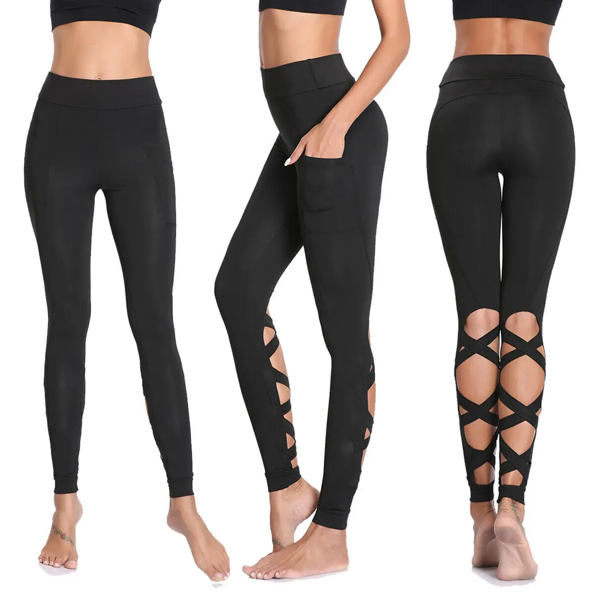 

Fitness Women Leggings High Waist Pocket Workout Push up Leggins Body Shapers Ankle-Length Trousers Casual Breathable Leggings