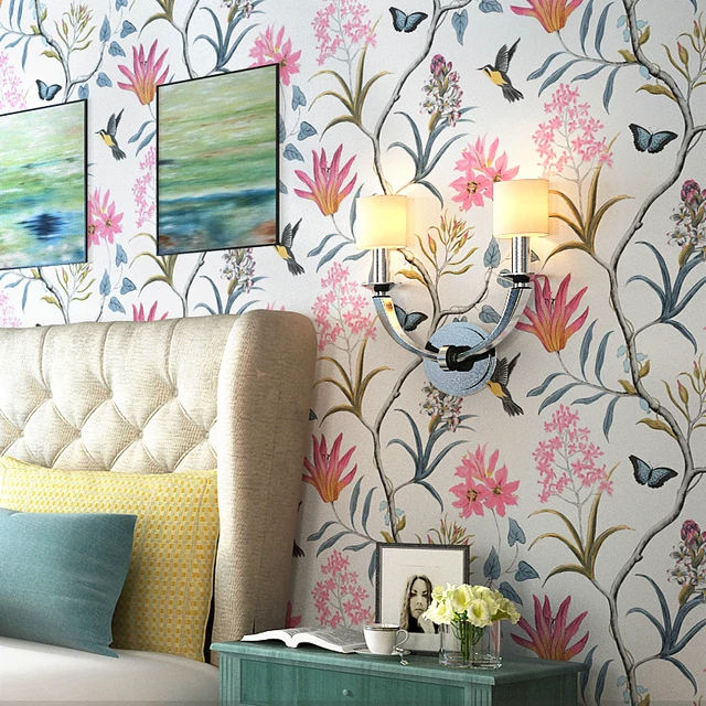 Past Flowers Birds Wallpaper Home Decor Flower Erfly Past Flowers Birds Wallpaper Home Decor Flower Erfly Bedroom Living Room Tv Background Non