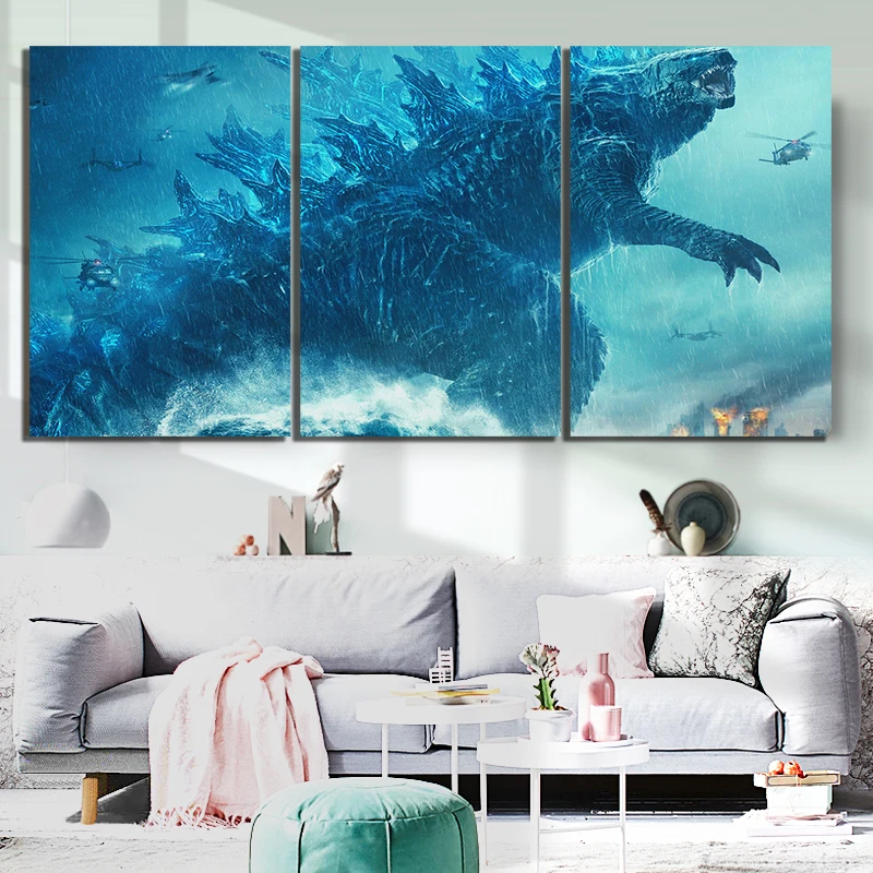 

3 Piece Fantasy Art Movie Poster Godzilla King of The Monsters Pictures Wall Sticker Canvas Paintings Wall Art for Home Decor