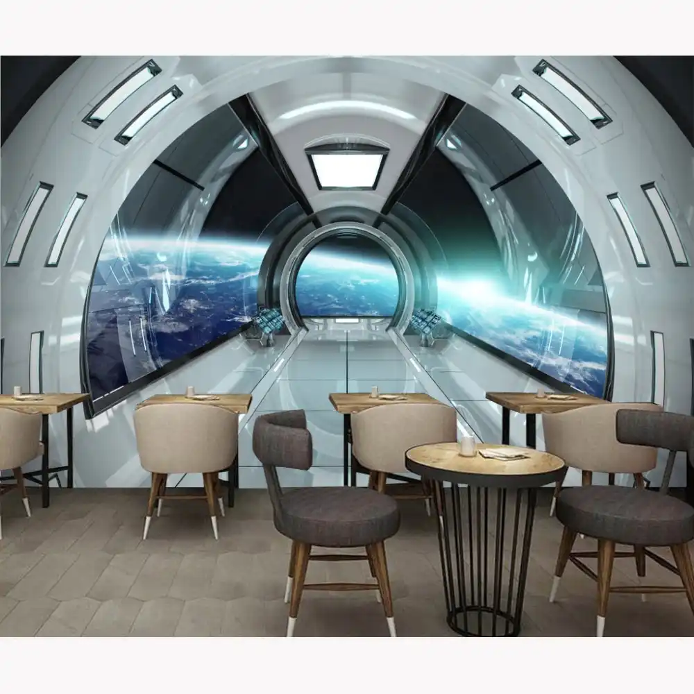 Moderno Wall Papers Stickers Spaceship Photo Wallpaper Home Bar Decor Papier Peint Mural 3d Self Adhesive Vinyl Silk Wallpaper