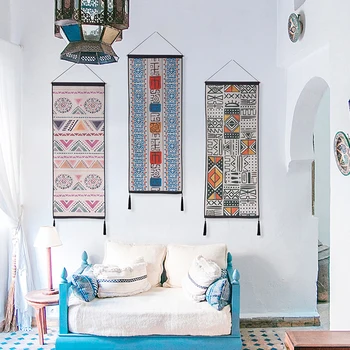 

Fashion Bohemia National Style Geometric Pattern Bedroom Bedside Tapestry Cotton and Linen Background Wall Decoration Tapestry