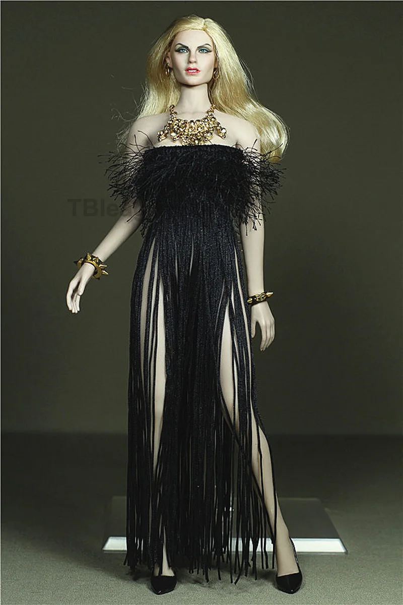 

Custom Made 1/6 Scale Black fringed dress Clothing for 12inch Action figure toys Phicen Tbleague JIAOUL Doll Collection