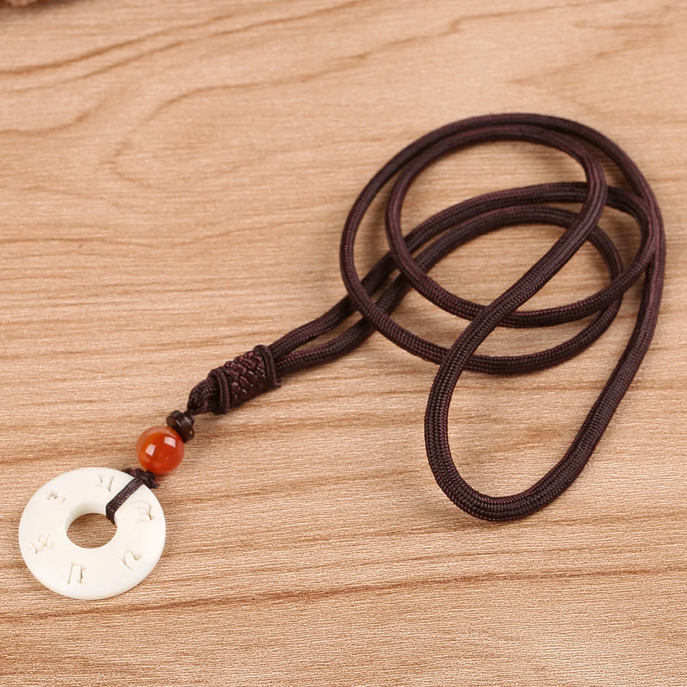 Ручная работа простая веревка цепь с ручной резной мантра знак гайка кулон ожерелье тибетский буддийский амулет унисекс ювелирные изделия 1302