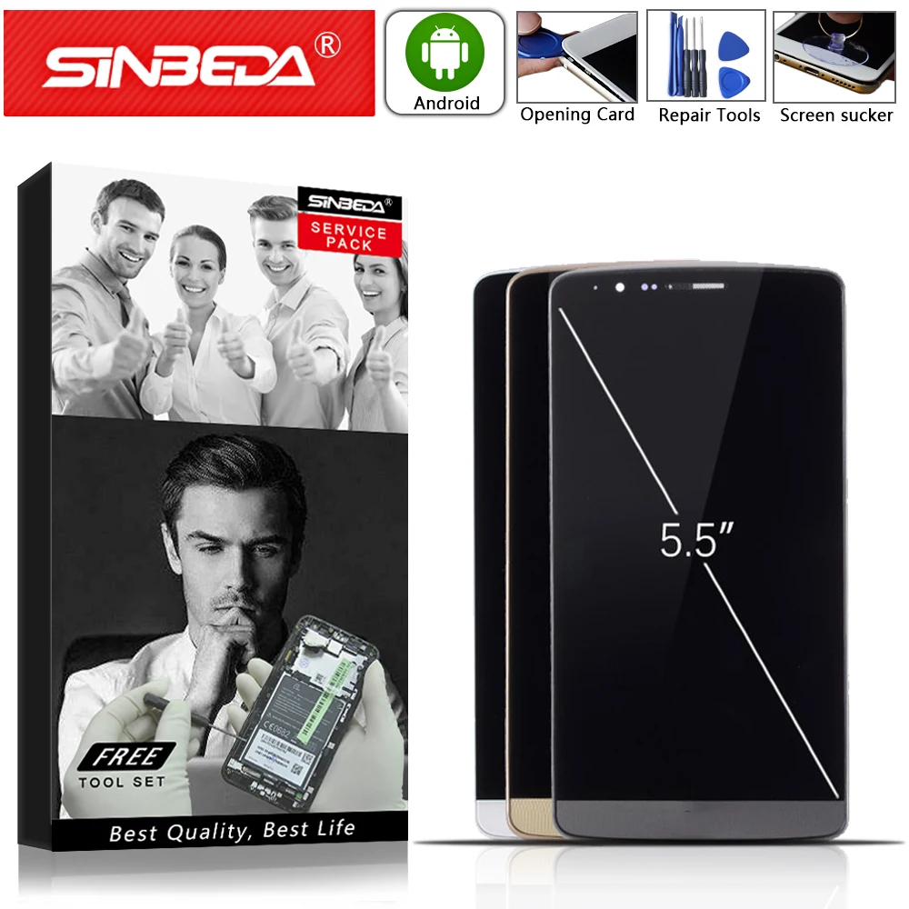 

5.5"Sinbeda For LG G3 LCD Display Touch Screen with Frame Digitizer Assembly For LG G3 Display G3 D850 D851 D855 VS985 D858 LCD@