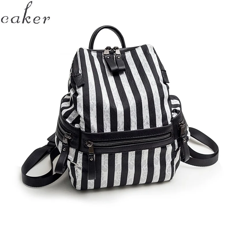 

Caker Brand 2019 Women Large Big Nylon Stripe Backpack Pretty Style School Backpacks
