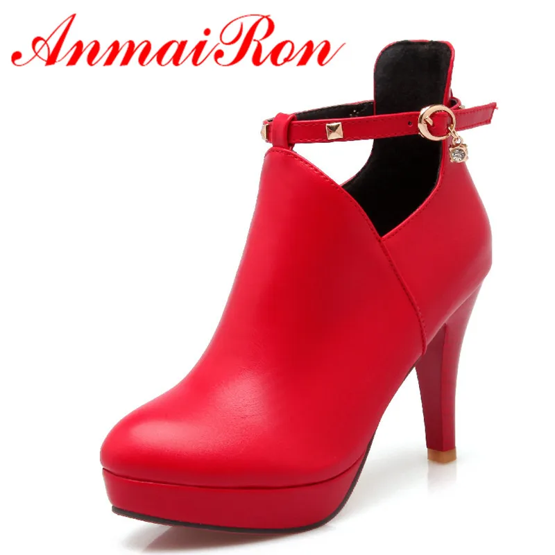 ANMAIRON High Heels Round Toe Buckle Strap Rhainstone Platform Shoes ...